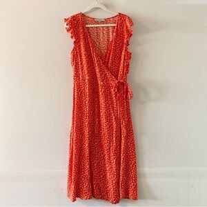 LOFT Red Floral Wrap Dress Size Medium